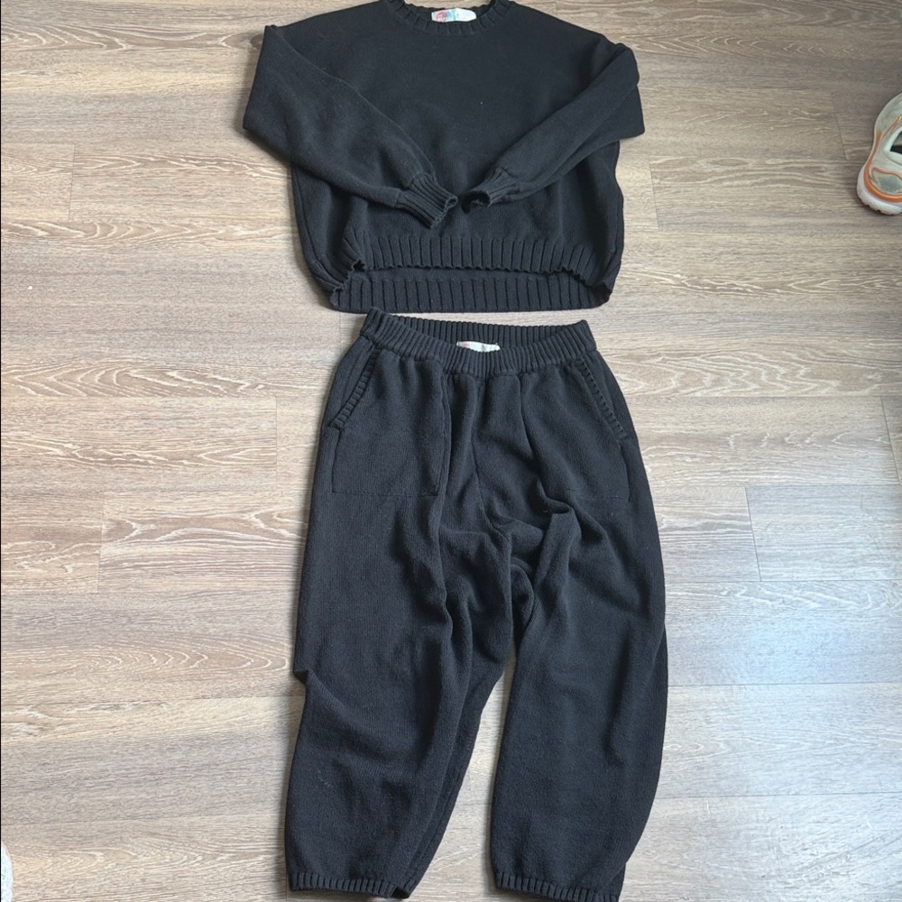Free People Beach Black Knit Two-Piece Sweater Set